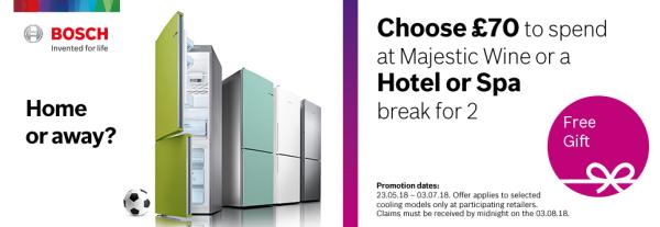 Choose £70 to spend at Majestic Wine or a Hotel or Spa break for 2 in our Bosch Home or Away Deal